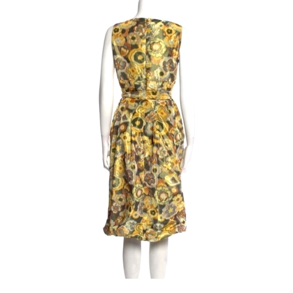 Lafayette 148 New York Yellow Retro Floral Geometric Print Bubble Hem Dress - Picture 3 of 6